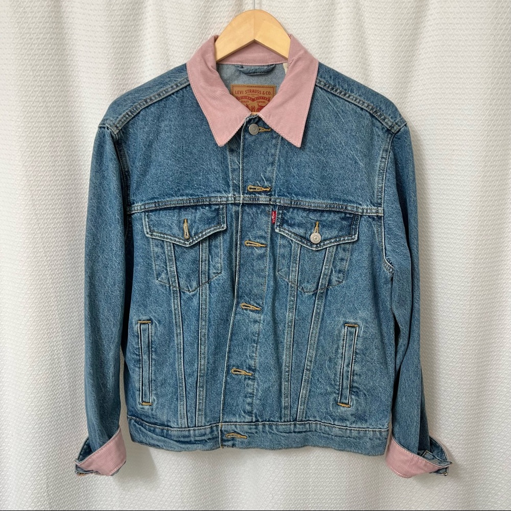 Levi Ex-boyfriend Trucker Denim Jacket - Pink Cord Collar
